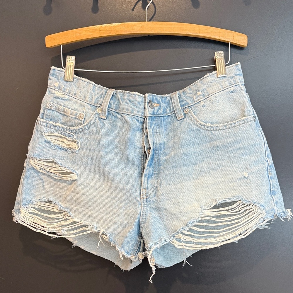 Zara Light Blue Ripped Jean Shorts